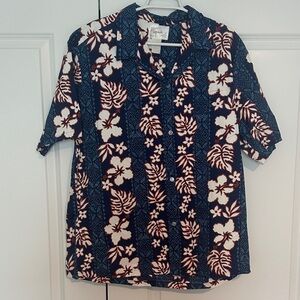 Men's Floral Hawaiian Shirt - Blue, White, Red - Vintage Howie made in Hawaii